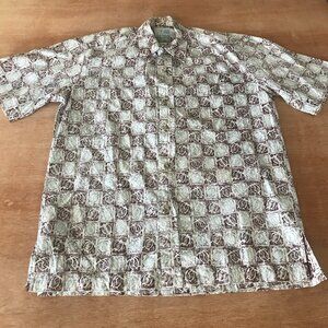 Island Tradition Hawaiian Shirt Men M Gray Turtle Print Button Up Pocket 17030